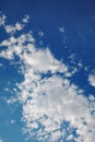 Clear blue sky background with small curd white clouds. Seamless texture