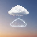 Clear blue sky. Below it, a digital cloud icon emits binary code Royalty Free Stock Photo