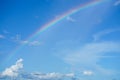 Clear blue sky with cloudscape and rainbow crossing the sky Royalty Free Stock Photo