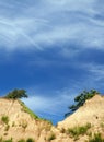 Clear blue sky and twin cliff peaks with trees Royalty Free Stock Photo