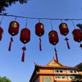 Clear blue sky view with chinese new year red lantern