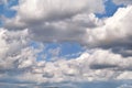 The clear blue sky with white clouds, closeup / Very fine weather with stratocumulus and cumulus clouds on a summer day. Royalty Free Stock Photo