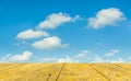 clear blue sky and wood floor, background Royalty Free Stock Photo