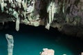 A clear blue underground lake popular with swimmers in Gua Rangko Rangko Cave near Labuan Bajo, Flores, Indonesia Royalty Free Stock Photo