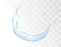 Clear blue water splash with drops on transparent background vector realism illustration
