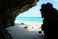 Clear blue waters and white sands between the cliffs of Nungwi beach, Zanzibar, Tanzania