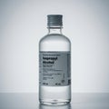 A clear bottle with a grey cap contains isopropyl alcohol. The label, in dual languages, Royalty Free Stock Photo