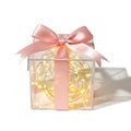 Clear box with lights and pink ribbon Royalty Free Stock Photo