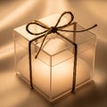 Clear box with white candle and twine bow Royalty Free Stock Photo