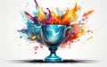 Clear Canvas: Multicolored Splash Adorning Trophy Cup -Generative Ai