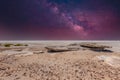 Clear cloudless night landscape of Kati Thanda - Lake Eyre and galaxy
