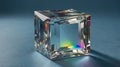 A clear crystal cube refracting light on a blue gradient surface Royalty Free Stock Photo