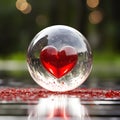 A clear crystal sphere with red heart symbol inside Royalty Free Stock Photo