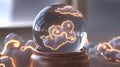 Crystal Ball Depicting Clouds With Glowing Golden Edges Sitting on a Wooden Stand Royalty Free Stock Photo