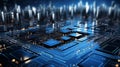 Clear cybernetic circuit background with empty space for futuristic technology design