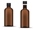 Clear glass bottle with screw cap - open and closed, realistic vector mock-up