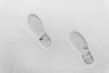 Clear deep footprints on white winter snow . Overhead view. Texture of snow surface. Human footprints in the snow. Natural winter Royalty Free Stock Photo