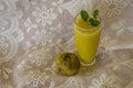 White Sapote Juice And Fruit On Lacey Tablecloth