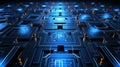 Clear empty cybernetic circuit background with futuristic technology concept and glowing neon lights