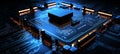 Clear empty cybernetic circuit background with glowing neon lights and futuristic technology concept