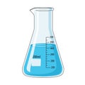 Vector art of a clear erlenmeyer flask filled with blue liquid, featuring a graduated scale and a label, , perfect for science Royalty Free Stock Photo