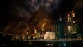 clear flammable gas powerhouse with storages at night, fictional design - industrial 3D rendering