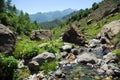 Clear and fresh waters flowing in alpine torrents of Aosta valley, Italy Royalty Free Stock Photo