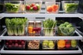 clear fridge interior with fresh produce compartments