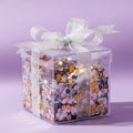 Clear Gift Box with Colored Balls and White Bow Royalty Free Stock Photo