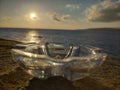 Clear glass ashtrays and very beautiful sunrise