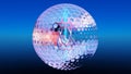 Clear Glass Ball with particles Hexagon halftone pattern grid elements on dark blue background. High resolution. 3D illustration