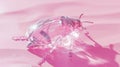 a clear glass beetle is sitting on a pink surface, inthe style of hyper-realistic oi