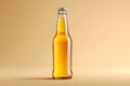Clear glass bottle filled with yellow beverage on plain background in bright light Royalty Free Stock Photo