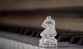 Glass chess figure Horse standing on piano with blurred background Royalty Free Stock Photo