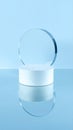 Clear Glass Circle on White Cylinder Display Platform Royalty Free Stock Photo