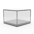 Clear Glass Cube Display Case with Gray Base on White Background image photo Royalty Free Stock Photo
