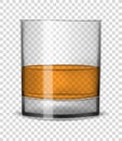 Clear glass cup filled with whiskey on transparent background, vector illustration. Shot of whisky Royalty Free Stock Photo