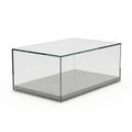 Clear Glass Display Case with Light Gray Base and Metal Frame on White Background display box Royalty Free Stock Photo