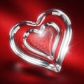 Clear Glass Heart on Red Background Royalty Free Stock Photo