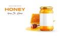 Clear Glass Honey Jar Mockup for Packaging Label 3D Rendering on Isolated Background