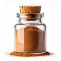 Clear Glass Jar Full of Brown Spice with Cork Stopper on White Background Royalty Free Stock Photo
