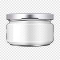 Clear glass jar with metal screw lid on transparent background, realistic vector mockup. Empty food or cosmetic product container Royalty Free Stock Photo