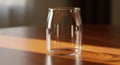 A clear, glass jar sits on a wooden table, illuminated by soft natural light. The jar is cylindrical Royalty Free Stock Photo