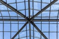 Glass roof with metal frame for light pass through in the building