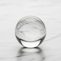 Clear glass sphere on a marble surface reflecting light. The sphere is centrally positioned, Royalty Free Stock Photo