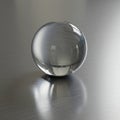 A clear glass sphere rests on a reflective, brushed metal surface. The sphere\'s Royalty Free Stock Photo