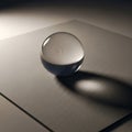 Clear glass sphere sits on a textured, light grey surface, casting a soft shad Royalty Free Stock Photo