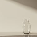 A clear glass vase with a textured surface stands on a light-colored table. The setting Royalty Free Stock Photo