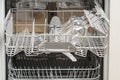 clear glass wine glasses in the dishwasher. Clean transparent dishes after washing in dishwasher