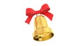 Christmas bell isolated on white background, golden with a red ribbon, Jingle bells, 3D-rendering Royalty Free Stock Photo